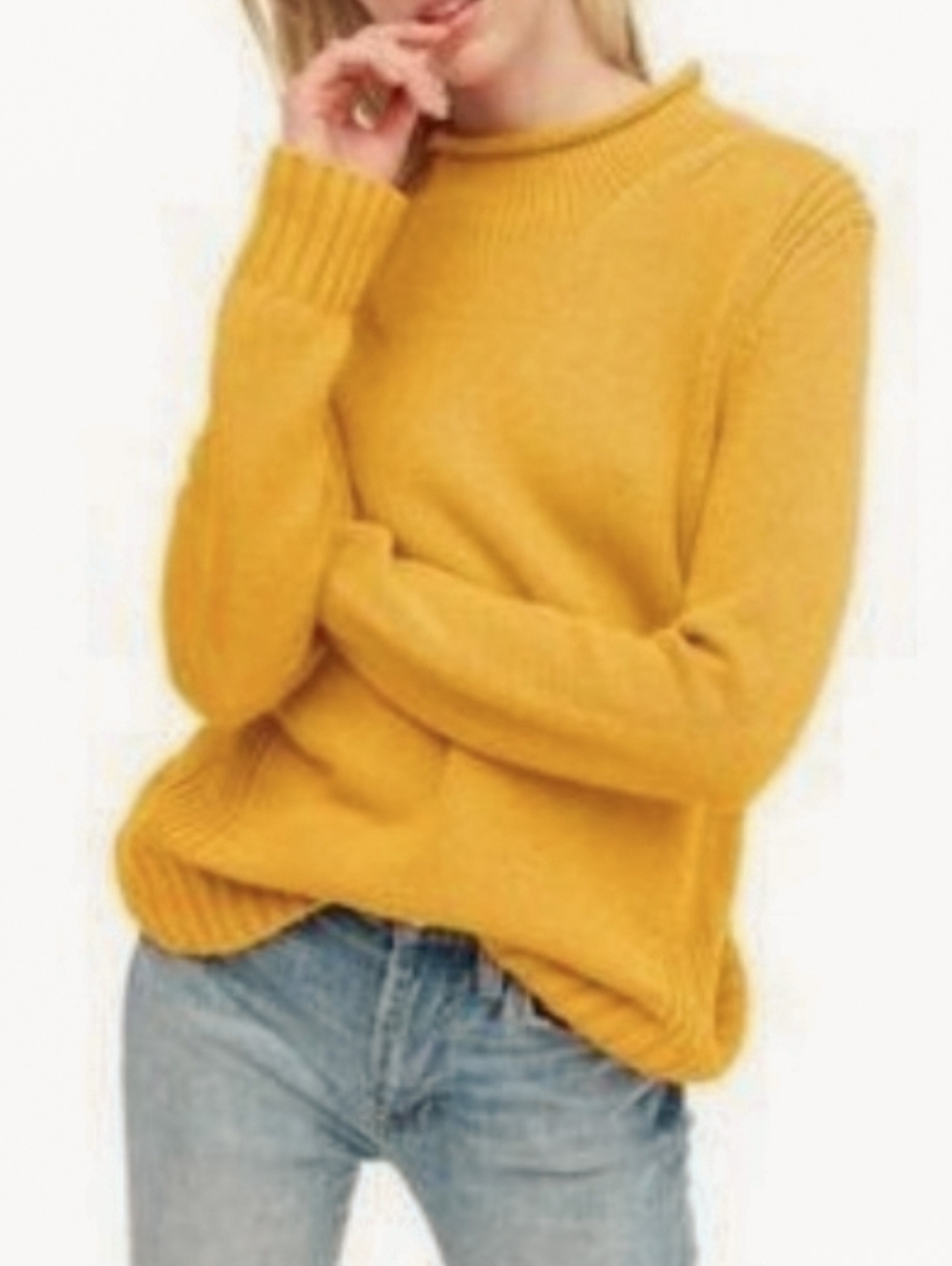 J Crew Always Oarsman Yellow Rollneck Knit‎ Sweater Cotton Blend, Size Small